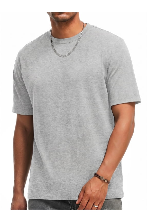 Men Short Sleeve T-shirt Crewneck Summer Tee Shirt Gray Casual Loose Plain Basic Tops L