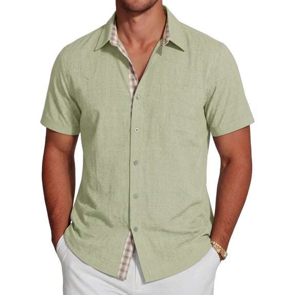 RICHCOIN Men's Button Down Shirts Short Sleeve Casual Summer Beach Vacation Wedding Shirt with Pocket