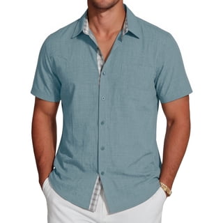 RICHCOIN Men's Button Down Shirts Short Sleeve Casual Summer Beach Vacation Wedding Shirt with Pocket