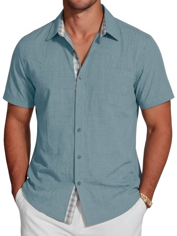 Men's Button Down Shirts Short Sleeve Casual Summer Beach Vacation Wedding Shirt with Pocket