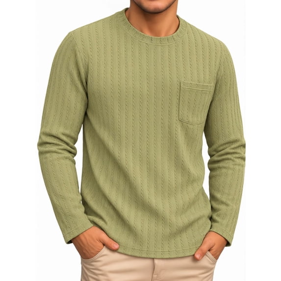 RICHCOIN Men's Crewneck T-Shirts Long Sleeve Shirts for Men Ribbed Knit Textured Solid Casual Pocket Basic Tee Tops