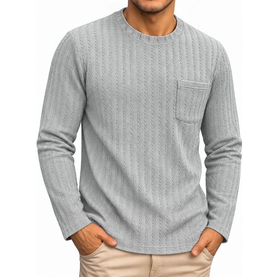 RICHCOIN Men's Crewneck T-Shirts Long Sleeve Shirts for Men Ribbed Knit Textured Solid Casual Pocket Basic Tee Tops