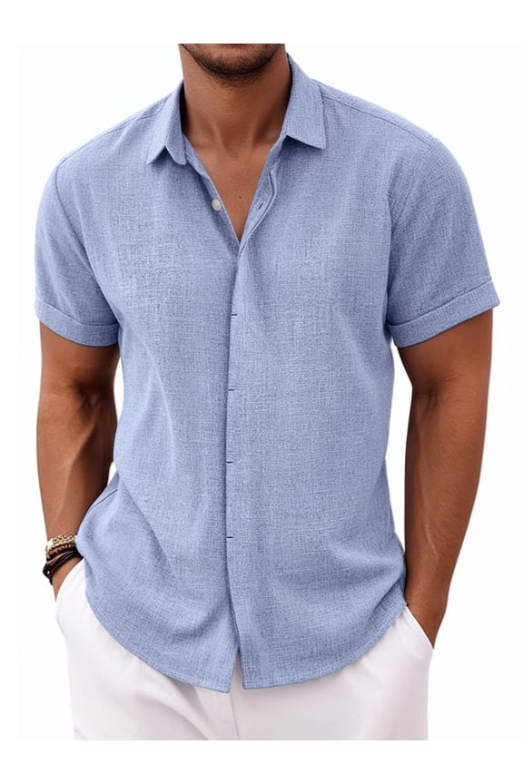 Men's Casual Button Down Shirt Short Sleeve Shirts Vacation Summer Beach Tops