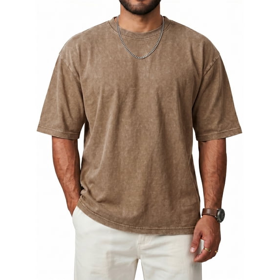RICHCOIN Men's Oversized T-Shirts Loose Fit Vintage Washed Tee Unisex Short Sleeve Casual Tops