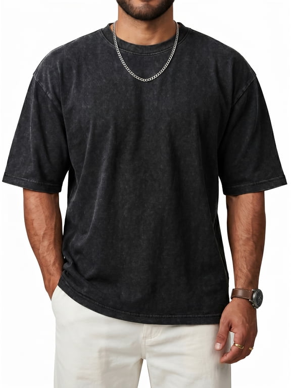 Men's Oversized T-Shirts Loose Fit Vintage Washed Tee Unisex Short Sleeve Casual Tops