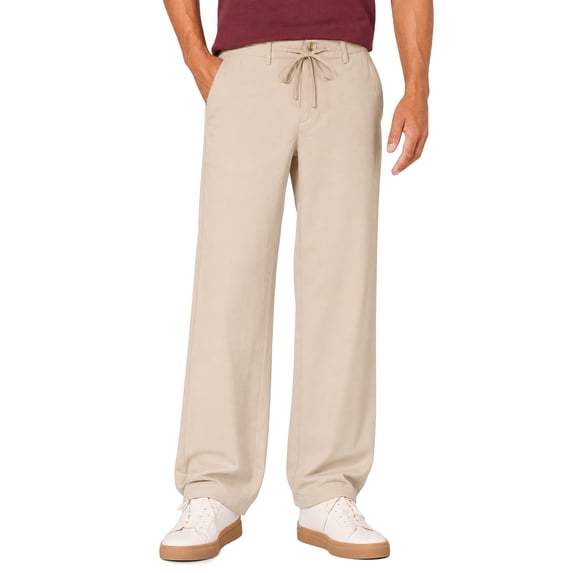 RICHCOIN Men's Pants Elastic Waist Drawstring Casual Trouser Lightweight Straight-Legs Loose Beach Pants with Pockets