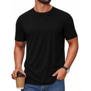 RICHCOIN Mens T Shirts Longline Curved Drop Tail Crewneck Short Sleeve Tee Hipster Fitted Shirt