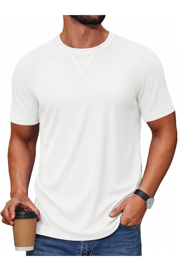 RICHCOIN Men's T Shirts Longline Curved Drop Tail Crewneck Short Sleeve Tee Hipster Fitted Shirt