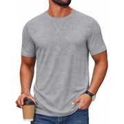 RICHCOIN Mens T Shirts Longline Curved Drop Tail Crewneck Short Sleeve Tee Hipster Fitted Shirt