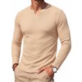 thumbnail image 1 of RICHCOIN Men's V Neck Long Sleeve Shirts Slim Fit Basic T Shirts Ribbed Fashion Tee, 1 of 7