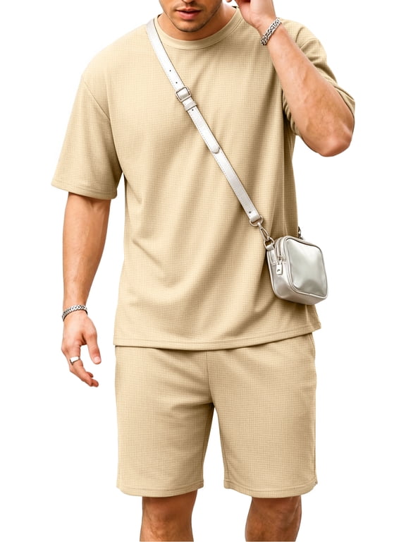 Mens 2 Piece Sets Casual Outfit Summer Vacation Beach Short Sleeve T Shirts and Shorts for Men