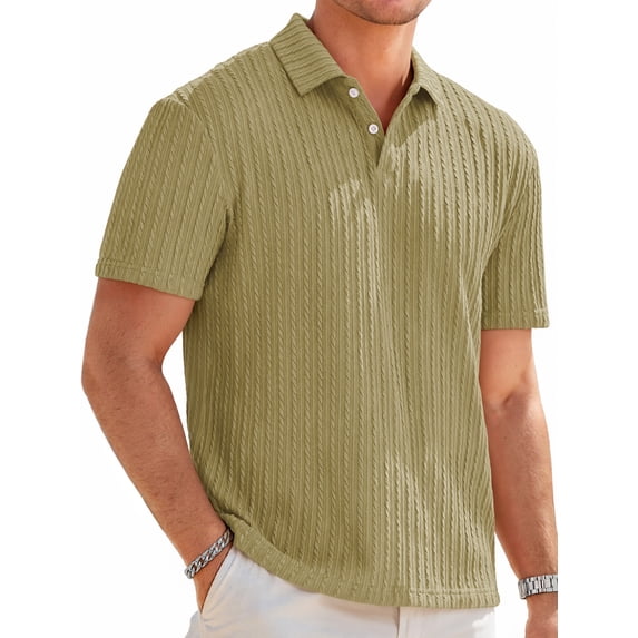 RICHCOIN Mens Casual Polo Shirt Summer Short Sleeve Vacation Button Beach Knit Stretchy Golf Shirts