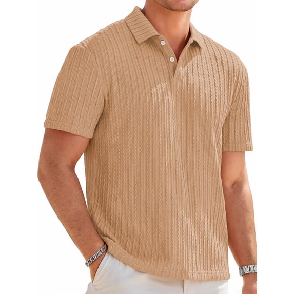 RICHCOIN Mens Casual Polo Shirt Summer Short Sleeve Vacation Button Beach Knit Stretchy Golf Shirts
