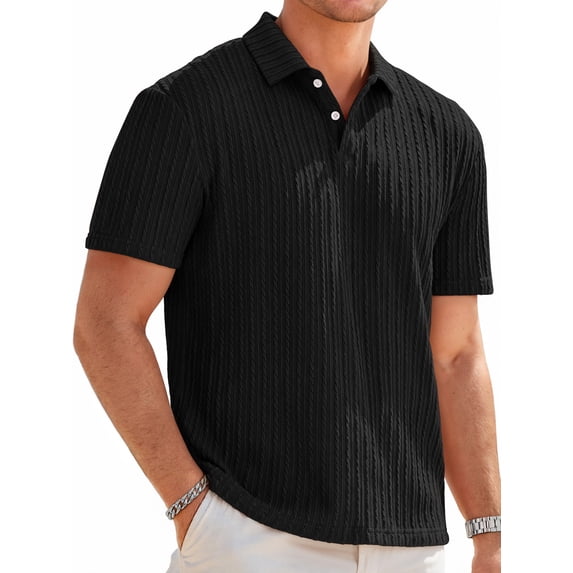 RICHCOIN Mens Casual Polo Shirt Summer Short Sleeve Vacation Button Beach Knit Stretchy Golf Shirts