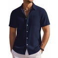 thumbnail image 1 of RICHCOIN Mens Linen Shirts Short Sleeve Button Down Dress Shirts for Men Casual Summer Tops Beach, 1 of 7
