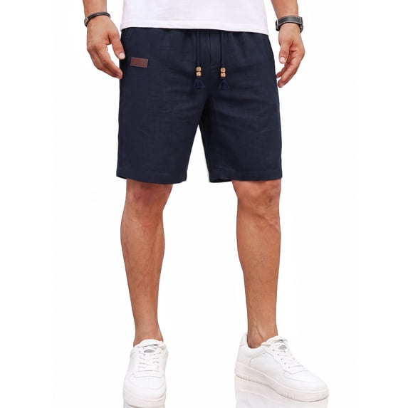 RICHCOIN Mens Linen Shorts Adjustable Drawstring Elastic Waist Relaxed Fit Summer Outdoor Beach Shorts With Pockets
