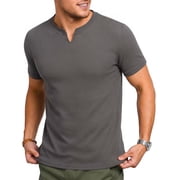 RICHCOIN Mens Muscle Slim T Shirts Texture V Neck Henley Gym Workout Athletic Tee Shirt