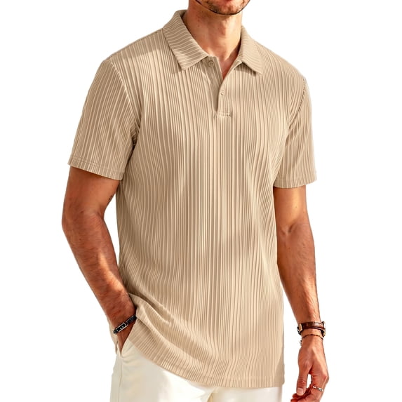 RICHCOIN Polo Shirts for Men Summer Short Sleeve Textured Knit Casual Golf Tops Collared T Shirt