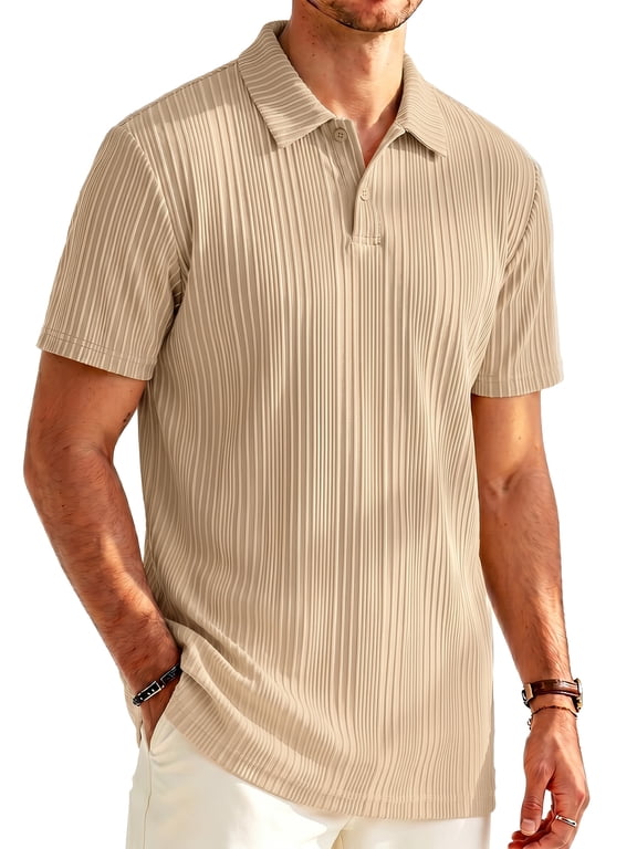 Polo Shirts for Men Summer Short Sleeve Textured Knit Casual Golf Tops Collared T Shirt