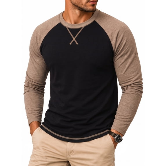 RICHCOIN Mens Raglan Long Sleeve Shirts Color Block Crew Neck Basic Casual T-Shirts