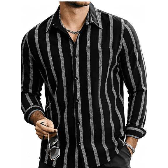RICHCOIN Mens Striped Collared Button-Down Dress Shirts Long Sleeve Casual Business Office Shirt Tops