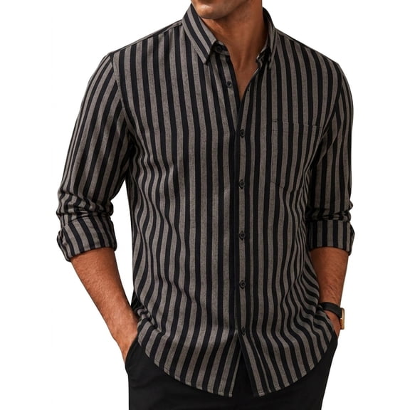RICHCOIN Mens Striped Collared Button-Down Dress Shirts Long Sleeve Casual Business Office Shirt Tops