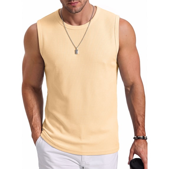 RICHCOIN Mens Tank Top Round Neck Sleeveless Muscle Shirts Lightweight Summer Beach Textured Tee