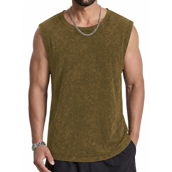 RICHCOIN Mens Workout Tank Tops Sleeveless Muscle Shirt Acid Wash T Shirts Running Beach Loose Fit Tee