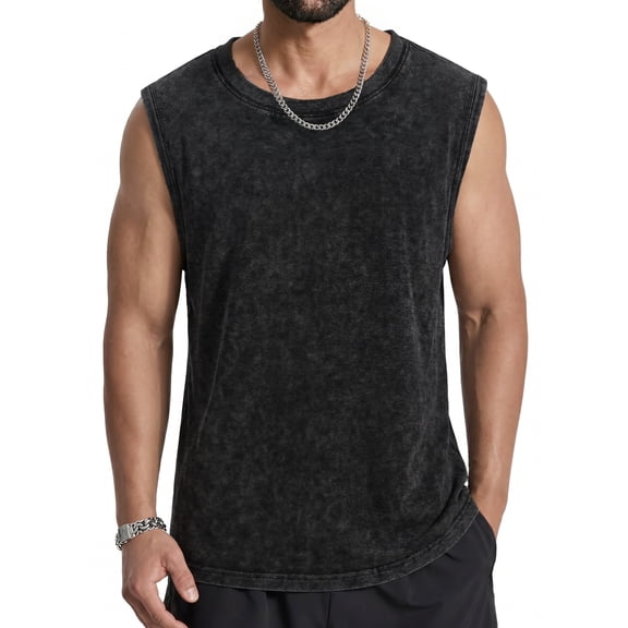 RICHCOIN Mens Workout Tank Tops Sleeveless Muscle Shirt Acid Wash T Shirts Running Beach Loose Fit Tee