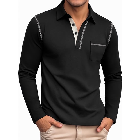 RICHCOIN Polo Shirts for Men Long Sleeve Golf Shirts Casual Button Knit Collared T Shirt Tops