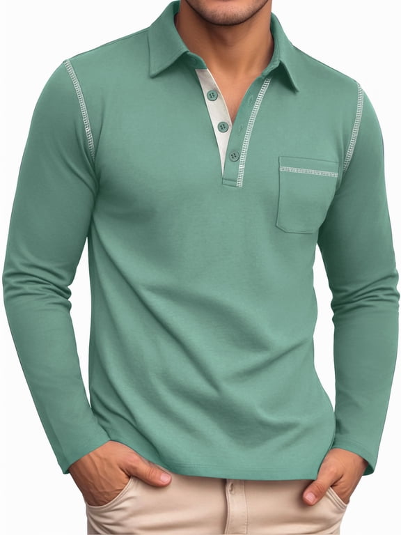 Polo Shirts for Men Long Sleeve Golf Shirts Casual Button Knit Collared T Shirt Tops