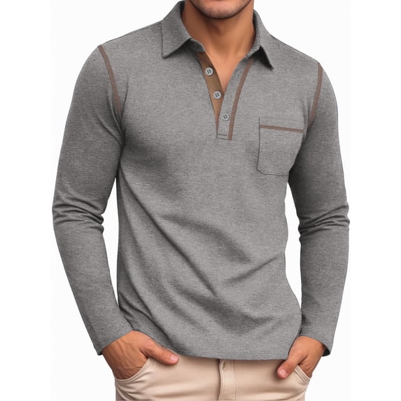 RICHCOIN Polo Shirts for Men Long Sleeve Golf Shirts Casual Button Knit Collared T Shirt Tops