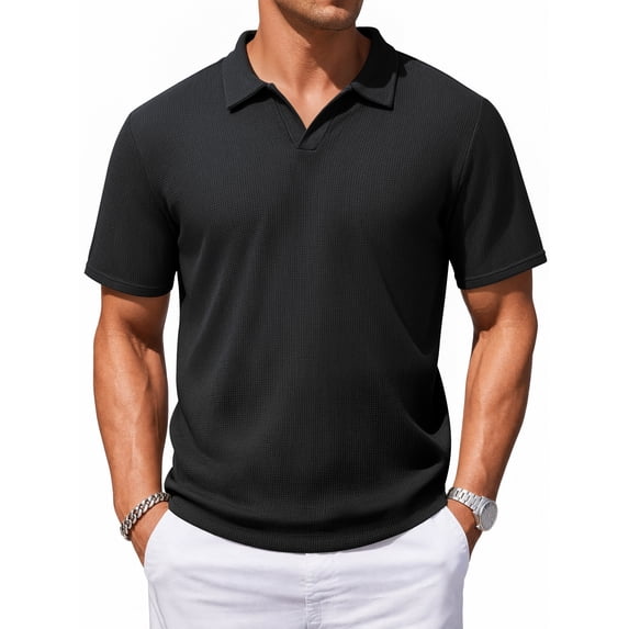RICHCOIN Polo Shirts for Men Short Sleeve Classic Collared Casual Knit Golf T Shirt Summer Tops
