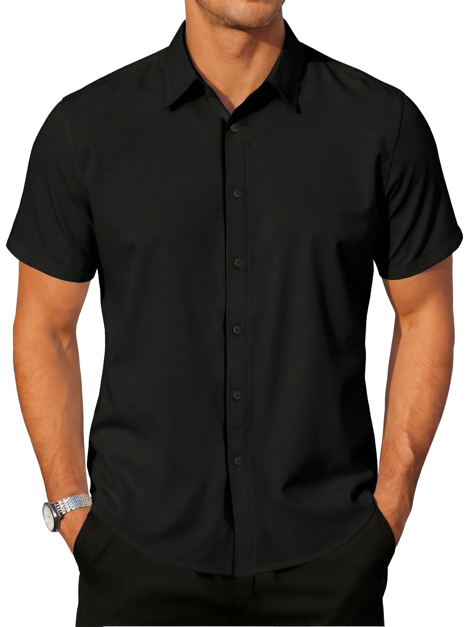 mens 3 4 sleeve dress shirts Neovey Men's 3/4 Sleeve Dress Shirt, 4-Way Stretch, 120g