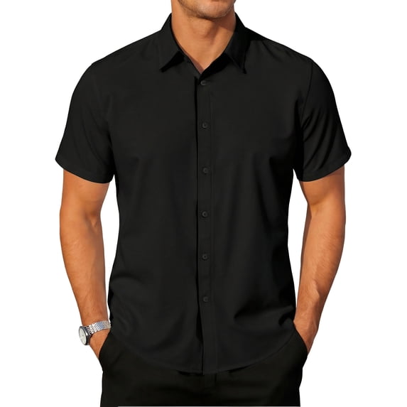 RICHCOIN Short Sleeve Mens Dress Shirts Casual Solid Shirts for Men Button Down Business Shirt