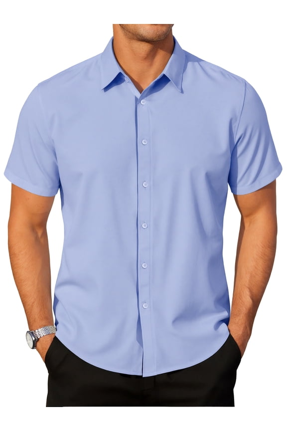 Short Sleeve Mens Dress Shirts Casual Solid Shirts for Men Button Down Business Shirt