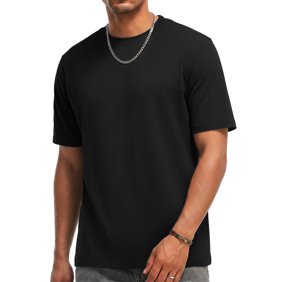 RICHCOIN Short Sleeve T-shirt for Men Crew Neck Summer Top Casual Loose Plain Black Tee Shirt L