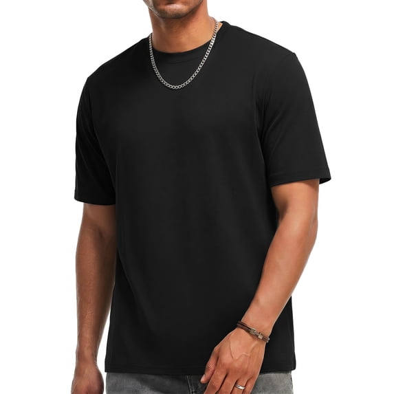 RICHCOIN Short Sleeve T-shirt for Men Crew Neck Summer Top Casual Loose Plain Black Tee Shirt L