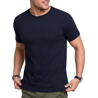 RICHCOIN Short Sleeve T-shirt for Men Ribbed Summer Top Blue Casual Crewneck Slim Fit Tee Shirts L