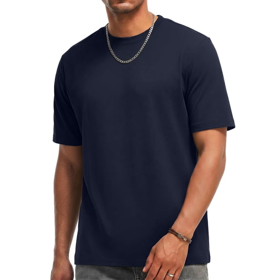 RICHCOIN Summer T-shirt for Men Short Sleeve Crewneck Basic Top Casual Solid Navy Blue Tee Shirt XXXL