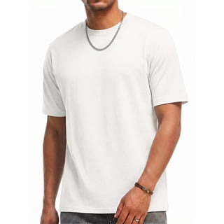 RICHCOIN Summer Top for Men Short Sleeve Round Neck Basic T-shirt Loose Fit Solid Color White Tee Shirt L