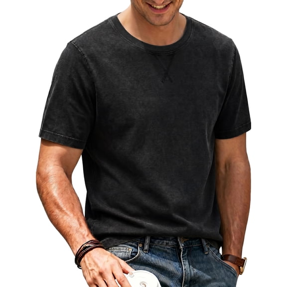 RICHCOIN T shirts for Men Short Sleeve Crewneck Casual Top Vintage Washed Basic Loose Tees
