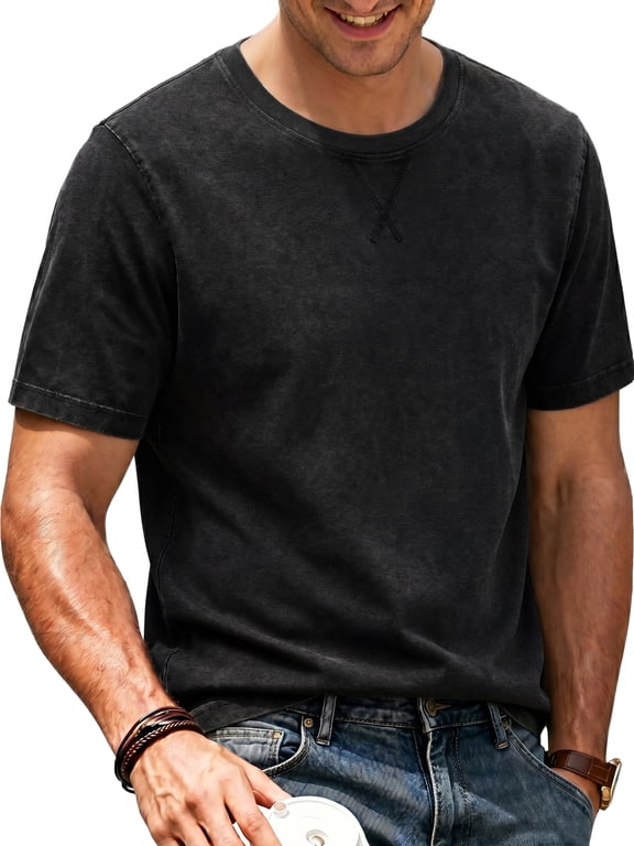 T Shirts for Men Short Sleeve Crewneck Casual Top Vintage Washed Basic Loose Tees