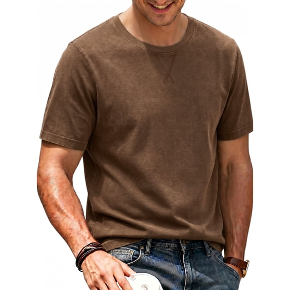RICHCOIN T Shirts for Men Short Sleeve Crewneck Casual Top Vintage Washed Basic Loose Tees