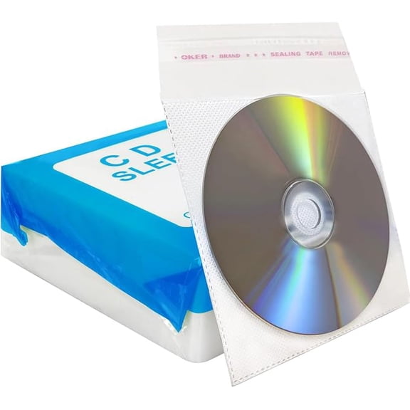 RICHEN CD Sleeve Case, Refill Plastic Sleeve for CD and DVD Storage Binders,100 Pack (White)