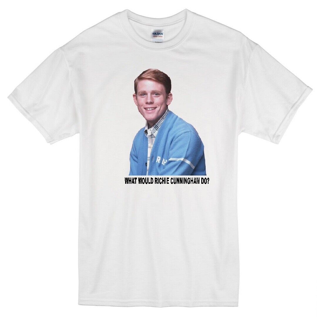 RICHIE CUNNINGHAM WWD? HAPPY DAYS RON HOWARD RETRO TV WHITE TSHIRT