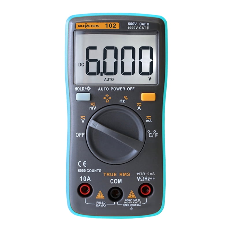 RICHMETERS 102 Multimeter 6000 counts Back light AC/DC Ammeter Voltmeter Ohm Frequency Diode Temperature