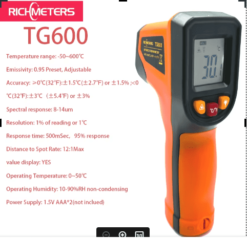 RICHMETERS TG600 No-contact Digital Infrared Thermometer -50~600℃