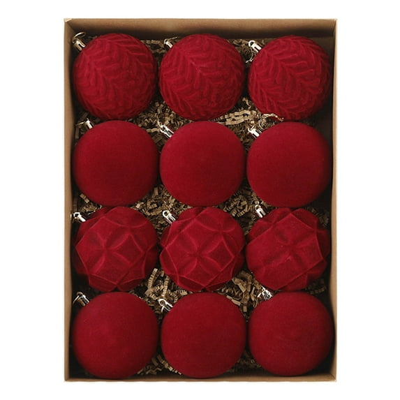 12 Pcs Velvet Christmas Balls Bulk Flocked Christmas Tree Ball Ornaments Plastic Xmas Decorative Hanging Ornaments(Wine,3.15 Inch)