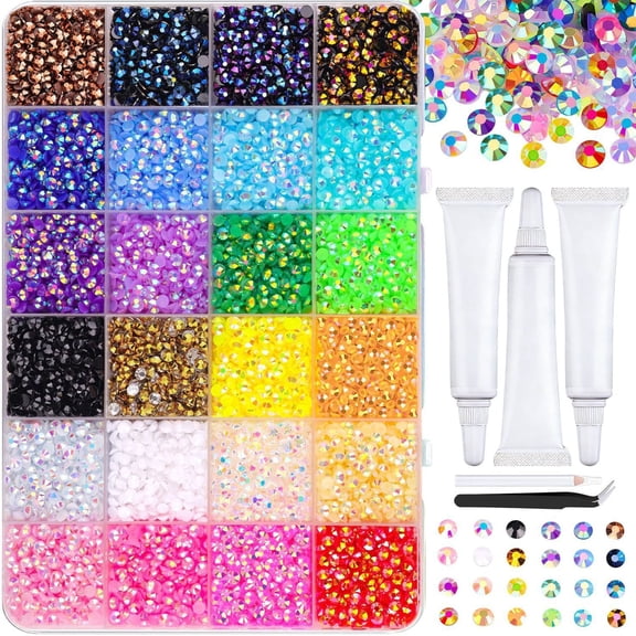 RICHMJ 24000Pcs Resin Jelly Rhinestones for Bedazzling, Multicolor 3mm Flatback Gems for Diamond Art, Bedazzler Kit with 3Pcs 10ml B7000 Jewelry Glue Nail Art Crafting Book Makeup(D)